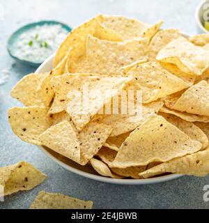 Corn tortilla chips in a bowl Stock Photo