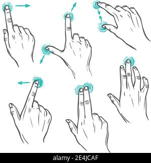 Touch screen interface hand gestures decorative sketch icons set isolated vector illustration Stock Vector
