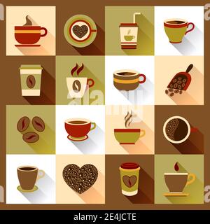 Coffee cup icons set with cafe mugs hot drink morning beverage isolated vector illustration Stock Vector