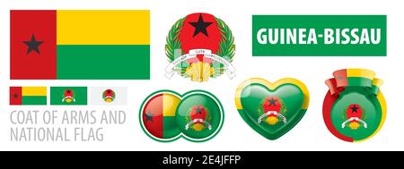 Guinea Bissau official flag and coat of arms, african country, vector