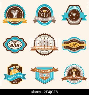 Alcohol drinks best choice cocktail bar label set isolated vector illustration Stock Vector