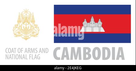 Vector set of the coat of arms and national flag of Cambodia Stock Vector