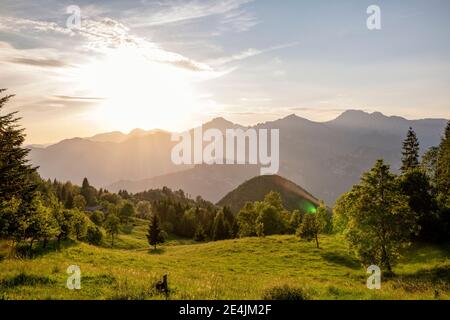 Scenic view of mountain range during sunset at Lake Idro, Lombardy, Italy Stock Photo