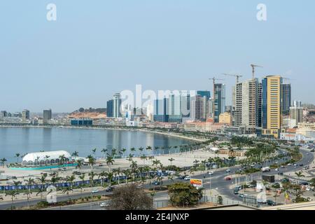 Overlook over the new Marginal promenade (Avenida 4 de Fevereiro), Luanda, Angola Stock Photo