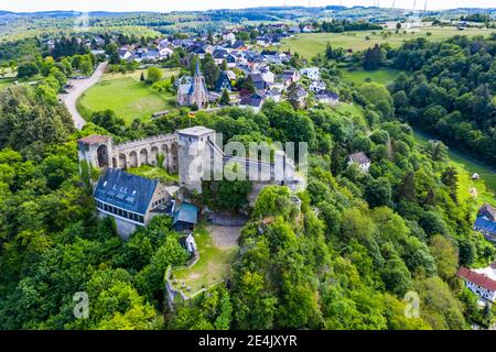 Aerial view of Burg Hohenstein, Bad Schwalbach, Rheingau-Taunus-Kreis, Hesse, Germany Stock Photo