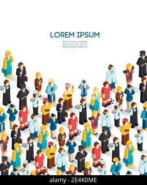 Professions poster with isometric avatars of engineer handyman waiter painter vector illustration Stock Vector