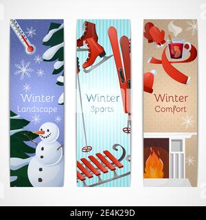 Winter banners set with landscape sports comfort elements isolated vector illustration Stock Vector