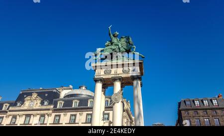 Statue of Vercingetorix by sculptor Bartholdi in Place de Jaude, Clermont-Ferrand, Puy-de-Dome, Auvergne, France. Stock Photo
