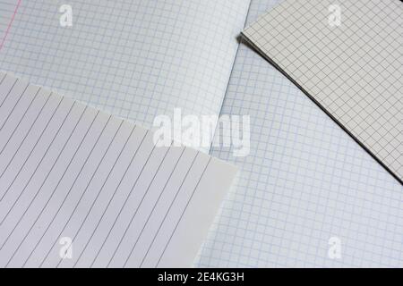 Opened notebooks in a cage and a line close-up Stock Photo