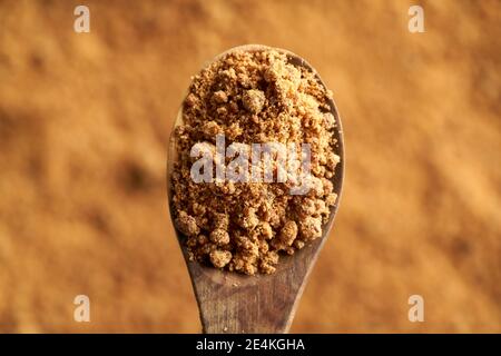 Panela or rapadura - natural whole sweetener made by evaporating sugercane juice, top view Stock Photo