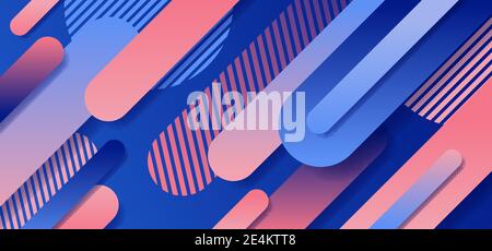 Abstract blue and pink geometric rounded line diagonal dynamic overlapping background. Minimal motion design. Vector illustration Stock Vector