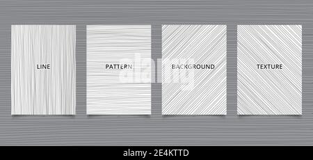 Set of brochure template hand drawn black lines stripes vertical, horizontal, diagonal on white background and texture. Vector illustration Stock Vector