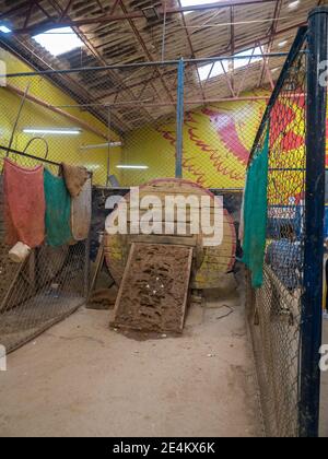 Bogota, Colombia - Septemebr 12, 2019: Colombian tejo game in the local tejo club.Tejo, also known, to a lesser degree, as turmeque, is a traditional Stock Photo