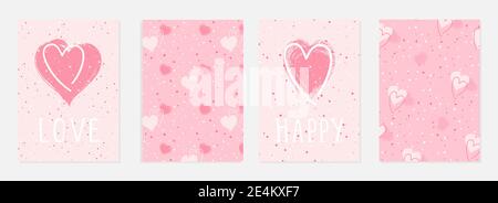 Valentine day cards with watercolor hearts,  grunge elements and hand drawn lettering. Vector backgrounds set. Stock Vector