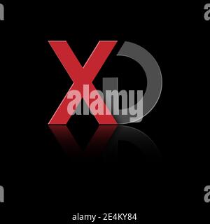 Stylized lowercase letters X and D in red and black connected by a single line for logo, monogram and creative design. Vector illustration isolated on Stock Vector