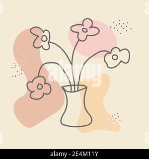 Abstract vase with flowers in a minimalist style. Linear vector illustration. Flat design. Stock Vector