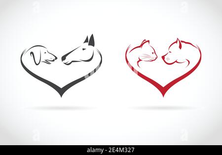 Vector image of animal on heart shape on white background, horse-dog-cat Stock Vector