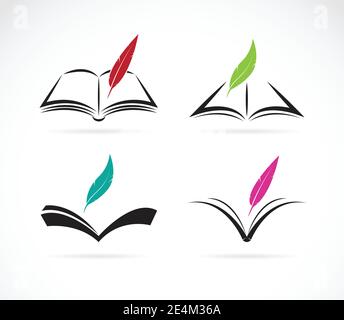 Vector image of an book and feather on white background Stock Vector