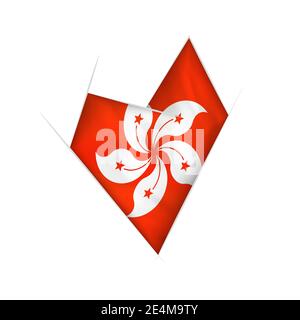 Sketched crooked heart with flag of Hong Kong Stock Vector