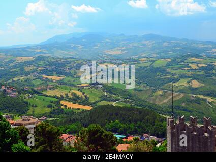 Panoramic View from Liberty Square in City of San Marino Stock Photo