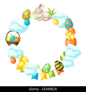 Happy Easter frame with holiday items. Stock Vector