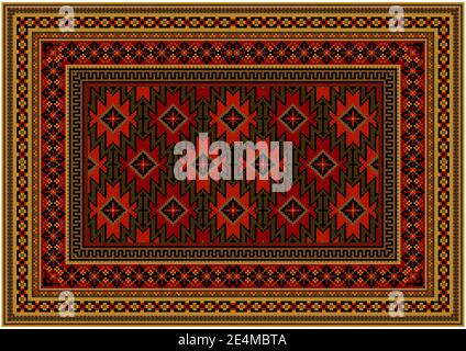 Luxury vintage carpet with oriental ornaments in red tones with burgundy,beige,yellow and light brown patterns on a white background Stock Photo