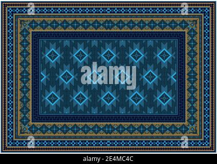 Luxury vintage carpet with oriental ornaments in blue tones with beige and light brown patterns on a white background Stock Photo