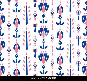 Geometry flower seamless Pattern. Blue pink seamless scandinavian pattern. Vector illustration. Stock Vector
