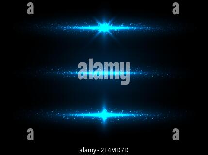 Set of blue lighting glowing shining sparkling with particles glitter dust on dark background. Vector illustration Stock Vector
