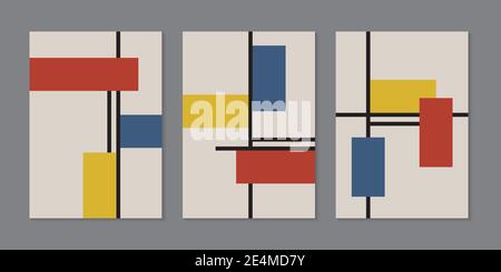 Set of brochure template background geometric rectangles colorful pattern with lines minimal retro style. Vector illustration Stock Vector