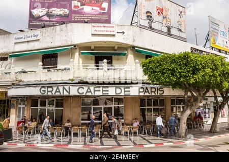 Gran Cafe de Paris in Tangier, Morocco, is one of Tangier's most notable and oldest cafes Stock Photo