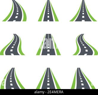 Highway symbols. Curved road, roadway, direction icons or signs concept Stock Vector