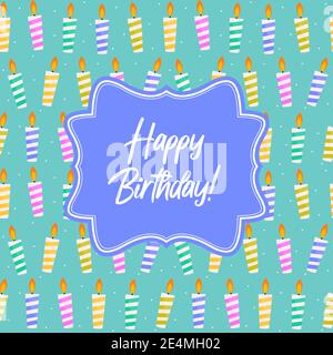Cute Happy Birthday Background with Cake Icon and Candles. Design Element for Party Invitation, Congratulation. Vector Illustration EPS10 Stock Vector