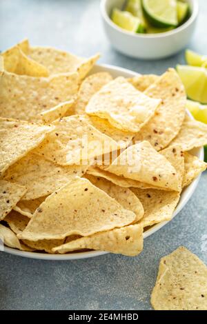Corn tortilla chips in a bowl Stock Photo