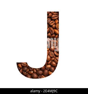 Letter J made from coffee beans isolated on white background Stock Photo