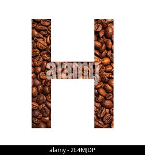 Letter H made from coffee beans isolated on white background Stock Photo