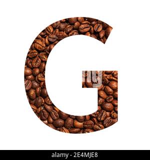 Letter G made from coffee beans isolated on white background Stock Photo