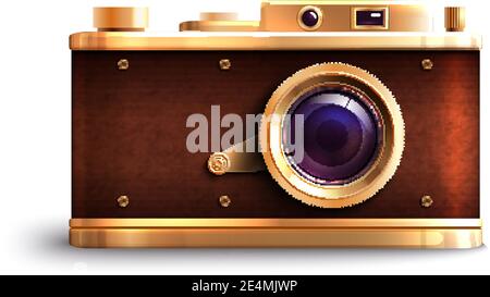 Retro style professional equipment photo camera isolated on white background vector illustration Stock Vector