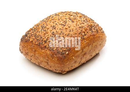 Crispy multigrain bread roll isolalted against white background Stock Photo