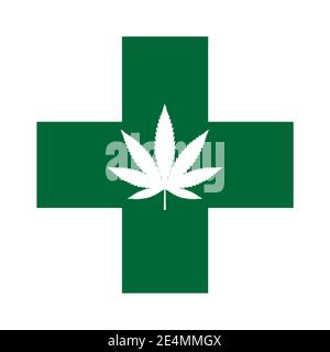 Mariuhana leaf symbol, cross marijuana or hemp icon, cannabis medical sign, weed drug vector illustration . Stock Vector