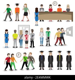 University school and college education students people avatars set vector illustration Stock Vector