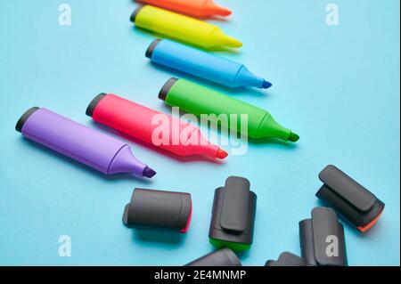 Set of opened colorful permanent markers Stock Photo