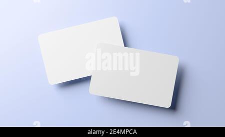 Rounded corners business cards mock up for design template. Blank credit card mockup front and back on a blue background in realistic 3D rendering Stock Photo