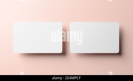 Blank credit card mockup front and back over a neutral background in realistic 3D rendering. Rounded corners business card mock up for design template Stock Photo