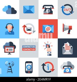 Contact us phone customer service user support icons set isolated vector illustration Stock Vector
