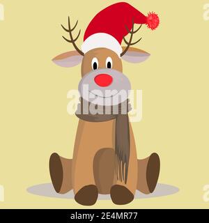 christmas reindeer wearing red santa claus hat Stock Vector