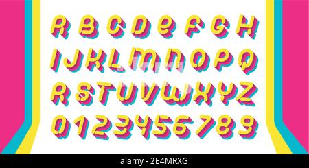 Retro font. Letters of 90s aesthetics. Vector alphabet in layered style. Stock Vector