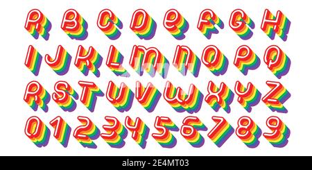 Rainbow font. Colorful alphabet letters and numbers vector illustration Stock Vector