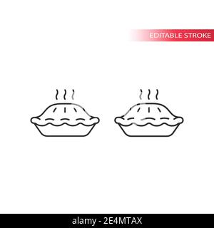Pie simple vector line icon. Hot pie in platter with steam outline symbol, editable stroke. Stock Vector