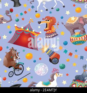 Circus performance seamless pattern with animals tent and decoration vector illustration Stock Vector